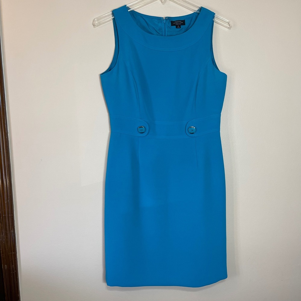 Tahari Arthur S Levine Essentials Turquoise Blue Sheath Dress Size 10 Sleeveless